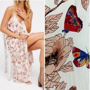 FREE PEOPLE Butterfly Floral Print Dress size Large